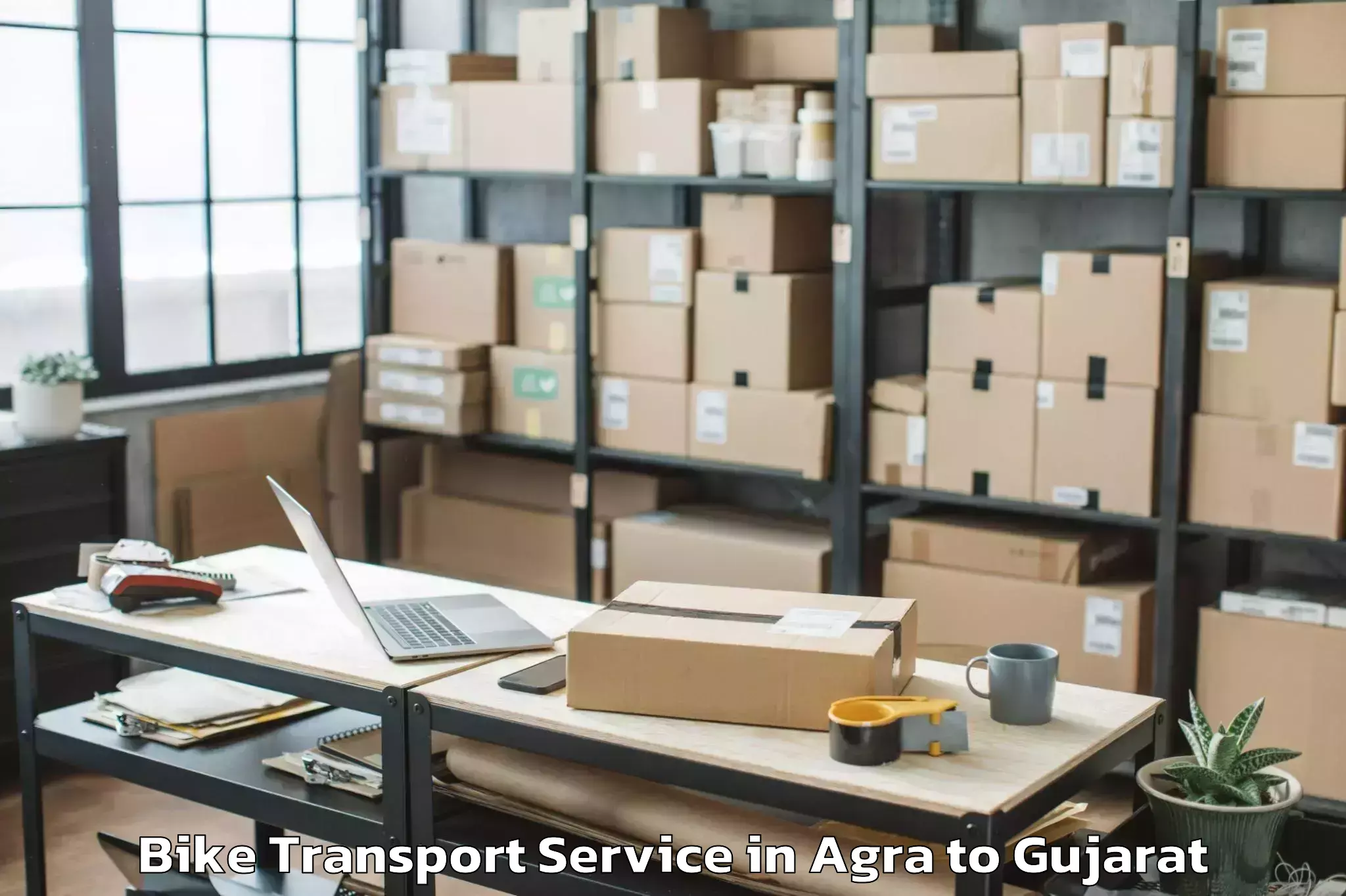 Book Agra to Bhiloda Bike Transport Online